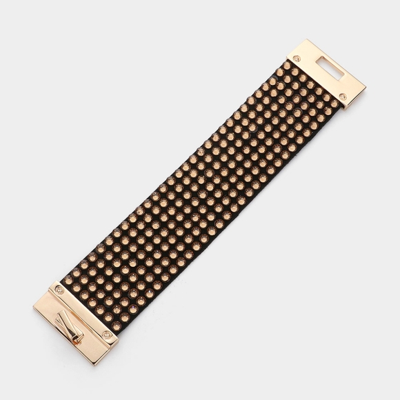 Topaz 7 Row Studded Rhinestone Crystal Lock Bracelet Fashion Statement Jewelry - Picture 3 of 3